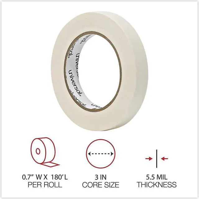 Alt view image 9 of 9 - Universal General Purpose Masking Tape 18mm x 54.8m 3" Core 6/Pack 51334