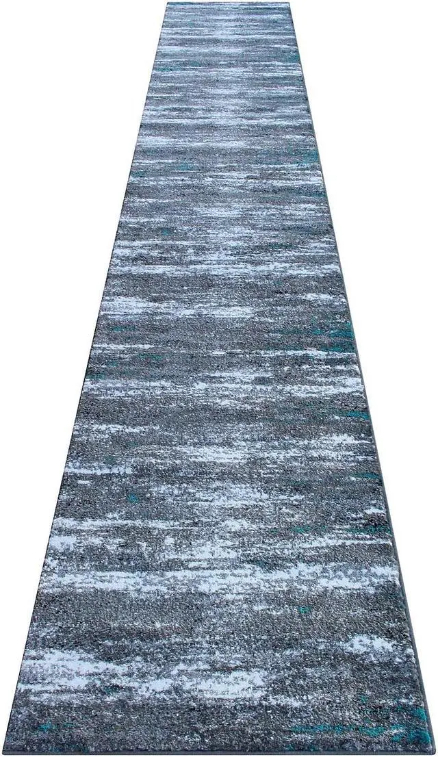 Alt view image 13 of 20 - Elio Collection 5' x 7' Turquoise Color Blocked Area Rug - Olefin Rug with Jute Backing - Entryway, Living Room, or Bedroom