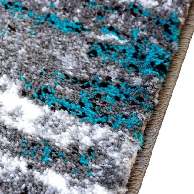 Alt view image 17 of 20 - Elio Collection 5' x 7' Turquoise Color Blocked Area Rug - Olefin Rug with Jute Backing - Entryway, Living Room, or Bedroom