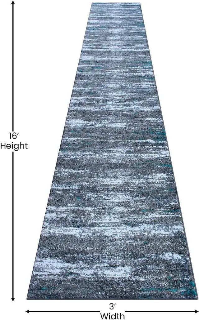 Alt view image 16 of 20 - Elio Collection 5' x 7' Turquoise Color Blocked Area Rug - Olefin Rug with Jute Backing - Entryway, Living Room, or Bedroom