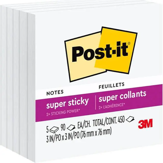 Alt view image 3 of 10 - Post-it Super Sticky Notes 3 x 3 White 90 258343