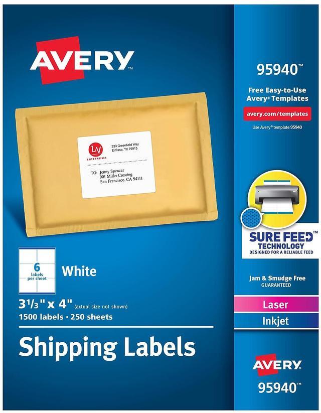 Main image of Avery White Shipping Labels Laser/Inkjet 3 1/3 x 4 White 1500/Box 95940