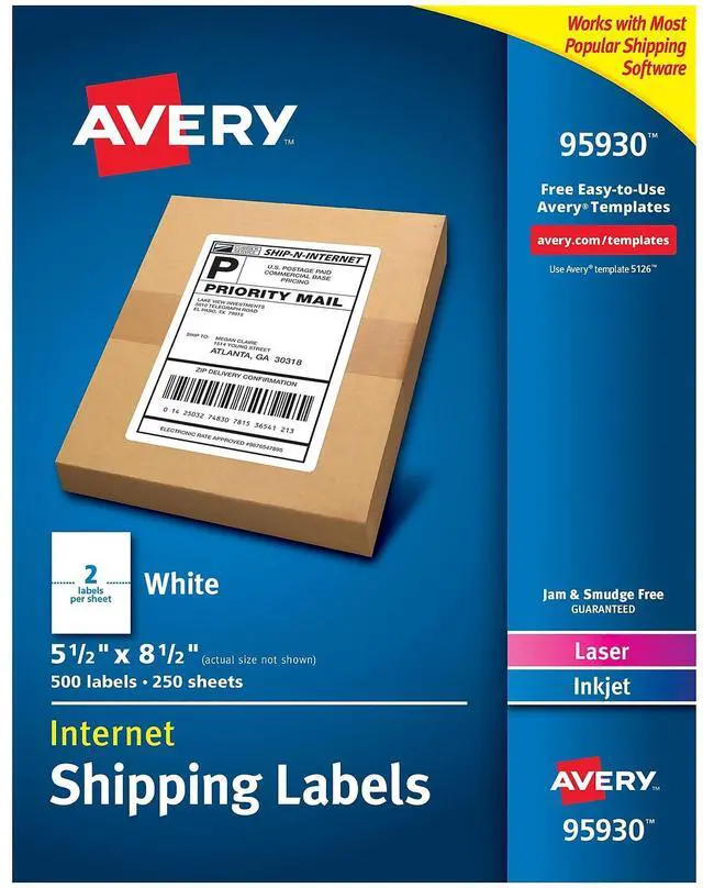 Alt view image 9 of 10 - Avery Dennison - 7278295930 - White Shipping Labels, Inkjet/Laser, 5 1/2 x 8 1/2, White, 500/Box