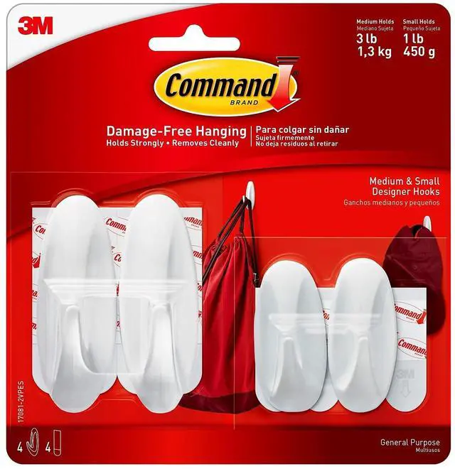 Main image of Command 170812VPES Small/Medium Designer Hook Value Pack, White, 3 lb (1.36 kg) Capacity