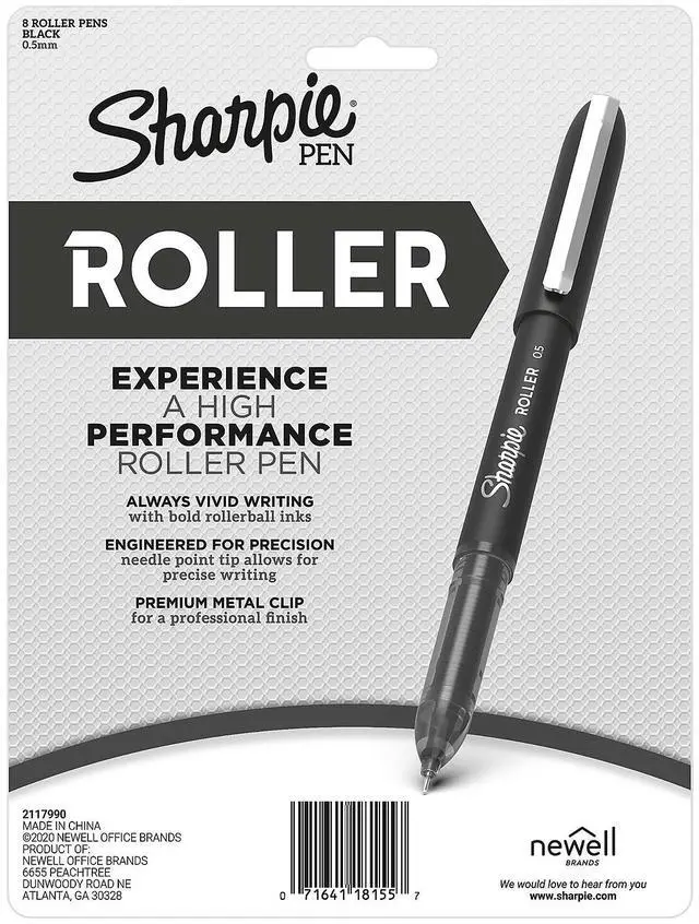 Alt view image 8 of 8 - Sharpie Rollerball Pen Needle Point Precision Pen Black Ink 8/Pack (2116307)