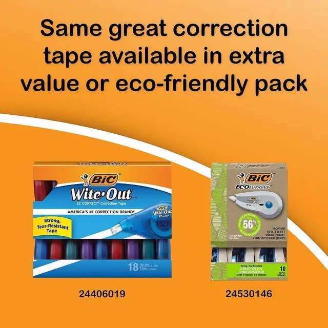 Alt view image 17 of 20 - BIC Wite-Out EZ Correct Correction Tape Non-Refillable 1/6" x 472" 10/Box WOTAP10