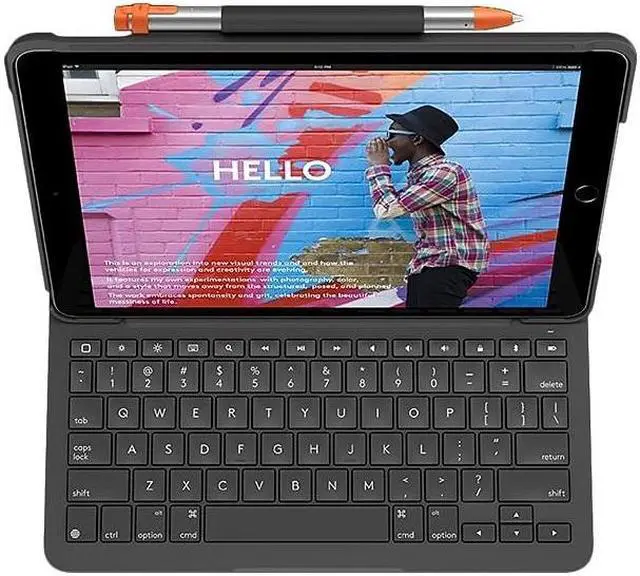 Alt view image 13 of 20 - Logitech iPad (7th Generation) Keyboard Case | Slim Folio with Integrated Wireless Keyboard (Graphite)