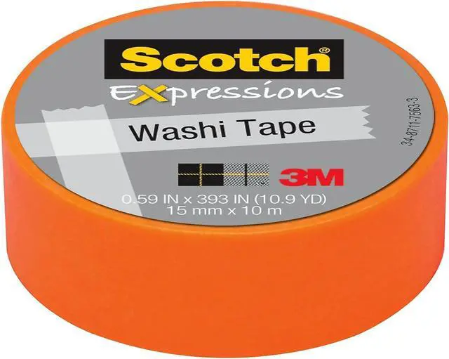 Alt view image 5 of 17 - 3M C314-ORG Washi Tape .59 in. x 393 in. - 15mmx10m -Orange