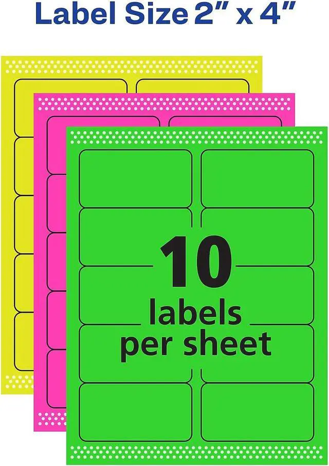 Alt view image 10 of 13 - Avery Neon Shipping Label Laser 2 x 4 Neon Assorted 1000/Box 5964