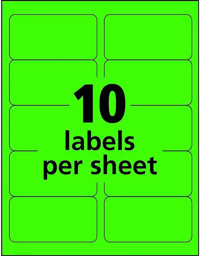 Alt view image 11 of 14 - Avery Neon Shipping Label Laser 2 x 4 Neon Green 1000/Box 5976