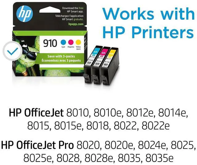 Alt view image 17 of 20 - HP 910 (3YN97AN) Ink Cartridges, 315 Page Yield (3-pack), Cyan/Magenta/Yellow