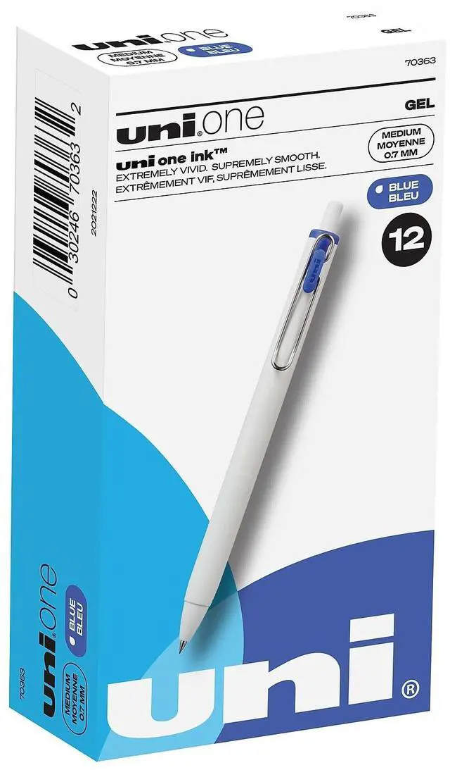Alt view image 2 of 7 - uniONE Gel Pen Retractable Medium 0.7 mm Blue Ink White/Blue Barrel Dozen 70363