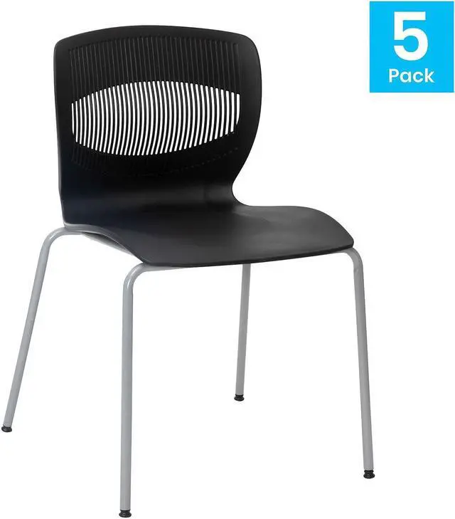 Alt view image 2 of 14 - Flash Furniture HERCULES Series Plastic Stack Chair with Lumbar Support Black 5 Pack (5RUTNC618BK)