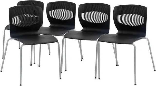 Main image of Flash Furniture HERCULES Series Plastic Stack Chair with Lumbar Support Black 5 Pack (5RUTNC618BK)