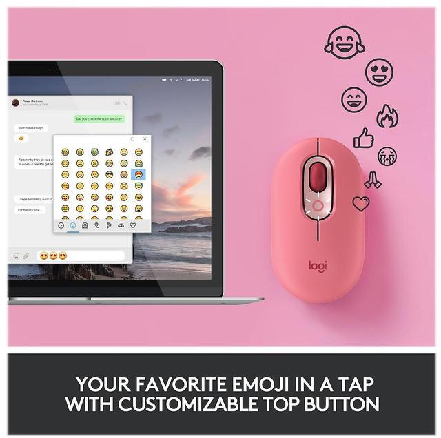 Alt view image 7 of 11 - Logitech POP Mouse, Wireless Mouse with Customizable Emojis, SilentTouch Technology, Precision/Speed Scroll, Compact Design, Bluetooth, Multi-Device, OS Compatible - Heartbreaker Rose