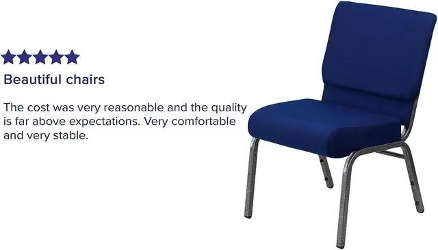 Alt view image 15 of 17 - 4 Pack HERCULES Series 21''W Stacking Church Chair in Navy Blue Fabric - Silver Vein Frame