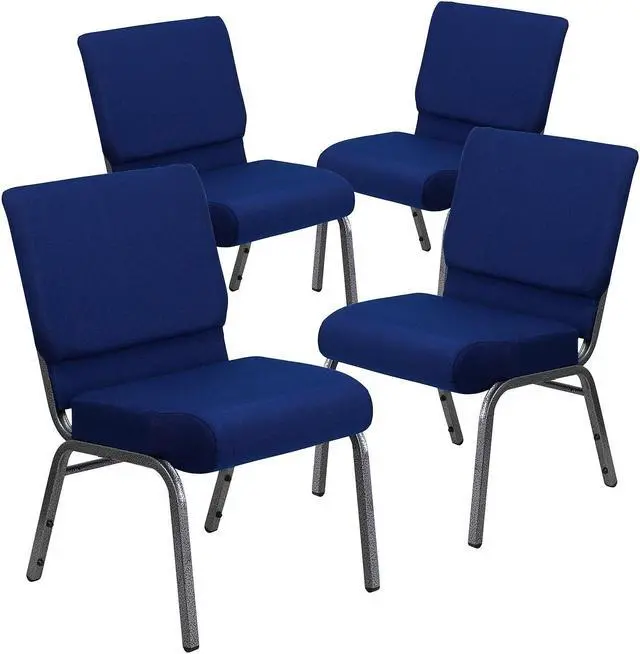 Alt view image 11 of 17 - 4 Pack HERCULES Series 21''W Stacking Church Chair in Navy Blue Fabric - Silver Vein Frame