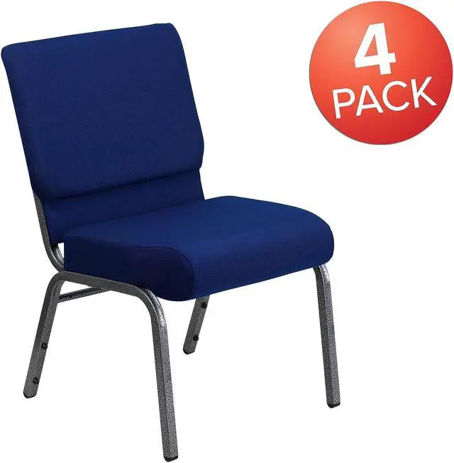 Alt view image 13 of 17 - 4 Pack HERCULES Series 21''W Stacking Church Chair in Navy Blue Fabric - Silver Vein Frame