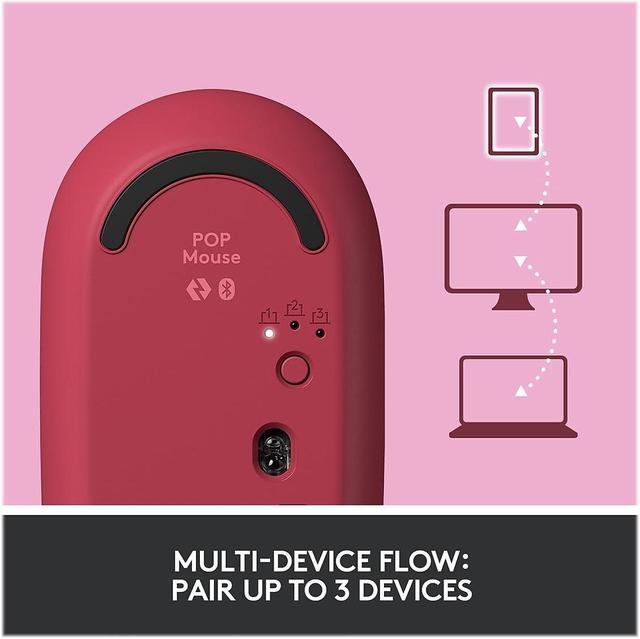 Alt view image 10 of 11 - Logitech POP Mouse, Wireless Mouse with Customizable Emojis, SilentTouch Technology, Precision/Speed Scroll, Compact Design, Bluetooth, Multi-Device, OS Compatible - Heartbreaker Rose