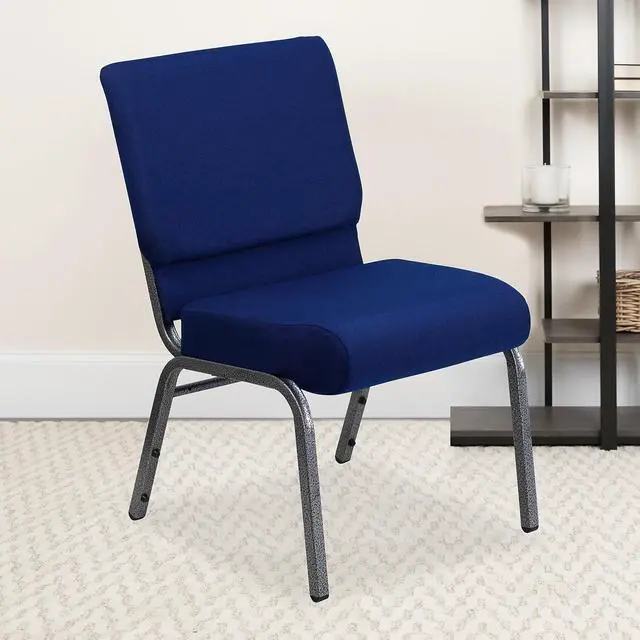Alt view image 12 of 17 - 4 Pack HERCULES Series 21''W Stacking Church Chair in Navy Blue Fabric - Silver Vein Frame