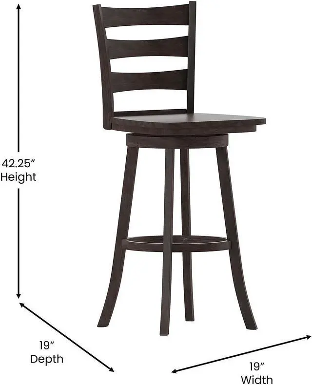 Alt view image 4 of 14 - Flash Furniture Liesel Classic Solid Wood Ladder Back Barstool Gray Wash Walnut (ESUN31WS29GY)
