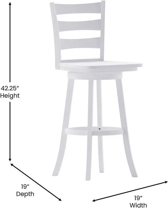 Alt view image 4 of 14 - Flash Furniture Liesel Classic Solid Wood Ladder Back Barstool Antique White Wash (ESUN31WS29WH)