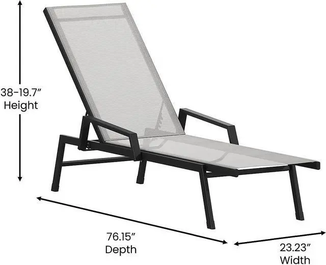 Alt view image 4 of 14 - Flash Furniture Brazos Adjustable Chaise Lounge Chair with Arms Gray/Black (JJLC323BKGY)