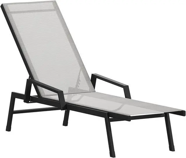 Main image of Flash Furniture Brazos Adjustable Chaise Lounge Chair with Arms Gray/Black (JJLC323BKGY)