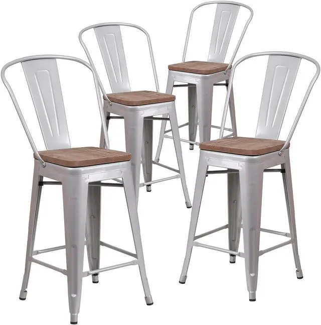 Alt view image 7 of 13 - 18" Table Height Stool, Stackable Backless Metal Indoor Dining Stool, Commercial Grade Restaurant Stool in White - Set of 4