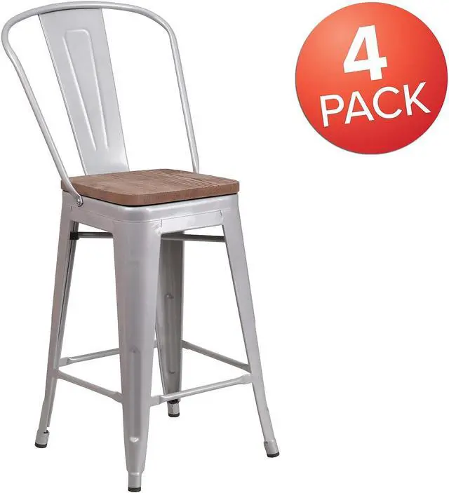 Alt view image 9 of 13 - 18" Table Height Stool, Stackable Backless Metal Indoor Dining Stool, Commercial Grade Restaurant Stool in White - Set of 4