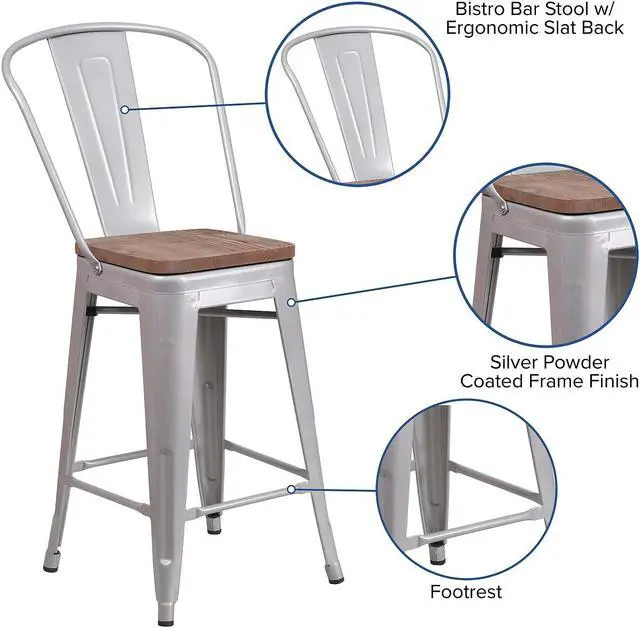 Alt view image 11 of 13 - 18" Table Height Stool, Stackable Backless Metal Indoor Dining Stool, Commercial Grade Restaurant Stool in White - Set of 4