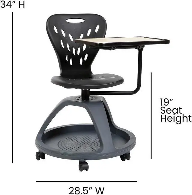 Alt view image 5 of 14 - Flash Furniture Plastic Kids Mobile Desk Chair Black (YUYCX019BK)