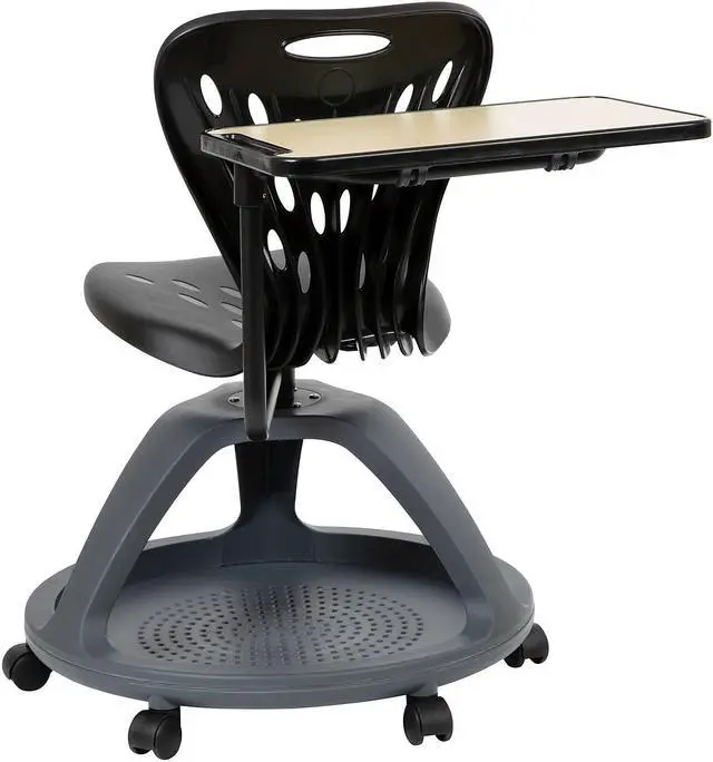 Alt view image 7 of 14 - Flash Furniture Plastic Kids Mobile Desk Chair Black (YUYCX019BK)