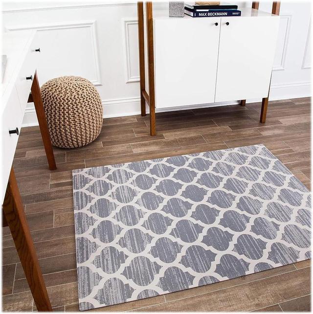 36x48 Aberdeen Navy and Tan Geo Crossd Chair Mat Rug - Rugs Town