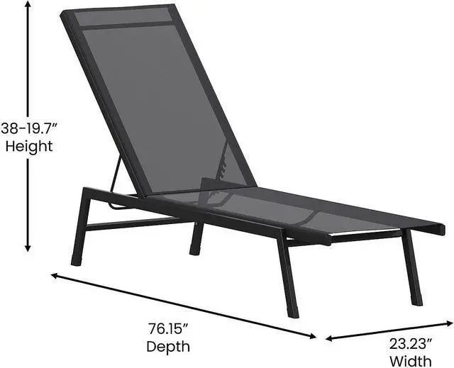 Alt view image 4 of 14 - Flash Furniture Brazos Adjustable Chaise Lounge Chair Black (JJLC326BKBK)