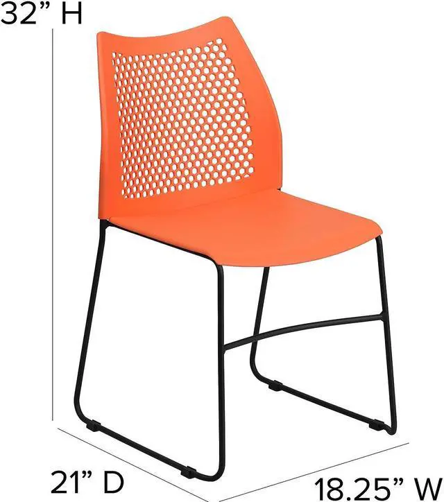 Alt view image 10 of 10 - 5 Pack HERCULES Series 661 lb. Capacity Orange Stack Chair with Air-Vent Back and Black Powder Coated Sled Base