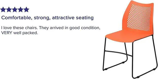 Alt view image 8 of 10 - 5 Pack HERCULES Series 661 lb. Capacity Orange Stack Chair with Air-Vent Back and Black Powder Coated Sled Base