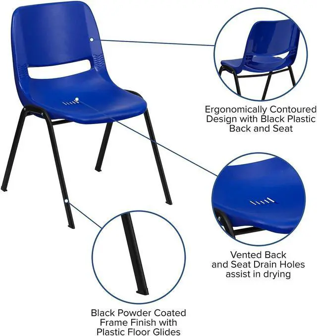 Alt view image 6 of 14 - Flash Furniture HERCULES Series Plastic Shell Stack Chair Blue 5 Pack (5RUTEO1BL)