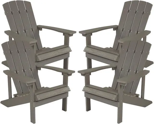 Main image of Flash Furniture Charlestown All-Weather Poly Resin Wood Adirondack Chairs Gray 4/Pack (4JJC14501LTG)
