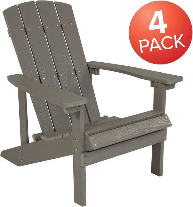 Alt view image 3 of 14 - Flash Furniture Charlestown All-Weather Poly Resin Wood Adirondack Chairs Gray 4/Pack (4JJC14501LTG)