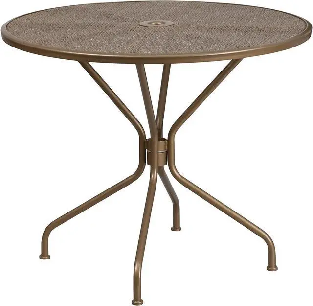 Alt view image 18 of 20 - Flash Furniture Oia Commercial Grade Round Indoor-Outdoor Steel Patio Table with Umbrella Hole Gold (CO7GD)