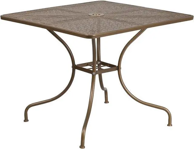 Alt view image 17 of 20 - Flash Furniture Oia Commercial Grade Square Indoor-Outdoor Steel Patio Table with Umbrella Hole Gold (CO6GD)