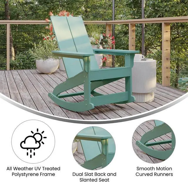 Alt view image 3 of 14 - Flash Furniture Finn Adirondack Rocking Chair Sea Foam (JJC14709SFM)