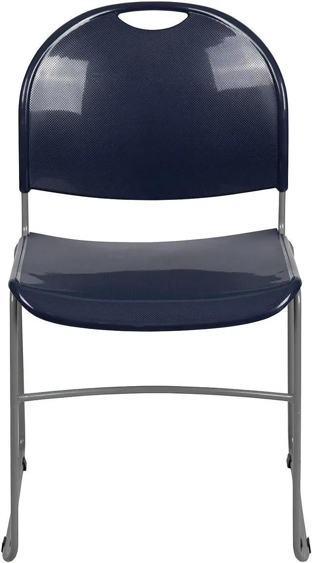 Alt view image 4 of 17 - 5 Pack HERCULES Series 880 lb. Capacity Navy Ultra-Compact Stack Chair with Silver Powder Coated Frame
