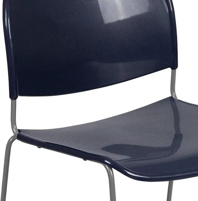 Alt view image 10 of 17 - 5 Pack HERCULES Series 880 lb. Capacity Navy Ultra-Compact Stack Chair with Silver Powder Coated Frame
