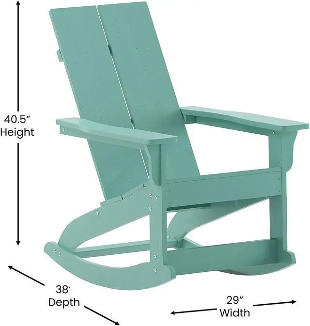 Alt view image 4 of 14 - Flash Furniture Finn Adirondack Rocking Chair Sea Foam (JJC14709SFM)