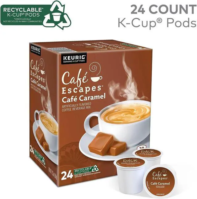 Alt view image 2 of 7 - Cafe Escapes Caramel Coffee Keurig K-Cup Pods Light Roast 24/Box (GMT6813)