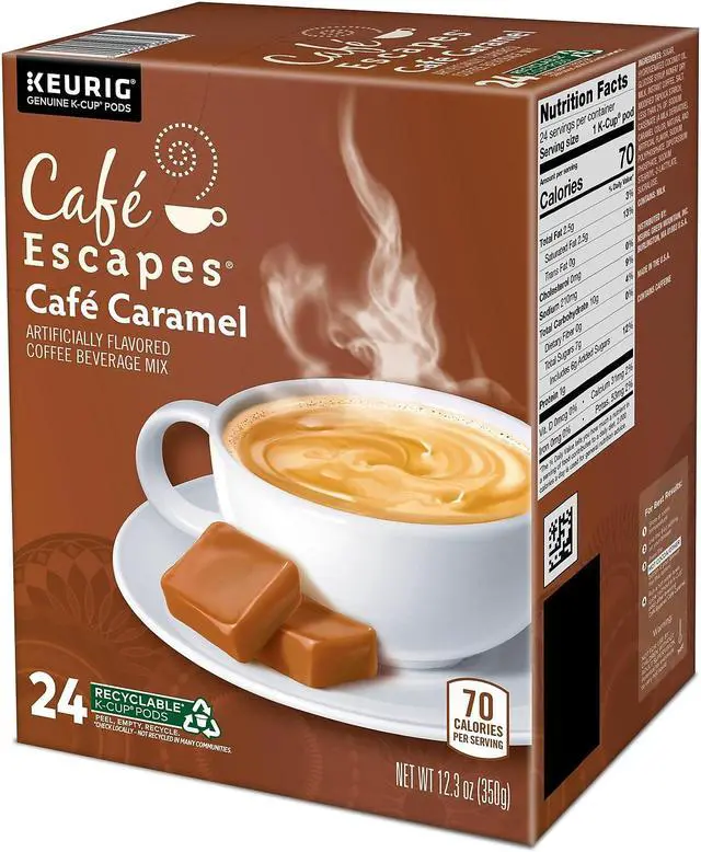 Alt view image 5 of 7 - Cafe Escapes Caramel Coffee Keurig K-Cup Pods Light Roast 24/Box (GMT6813)
