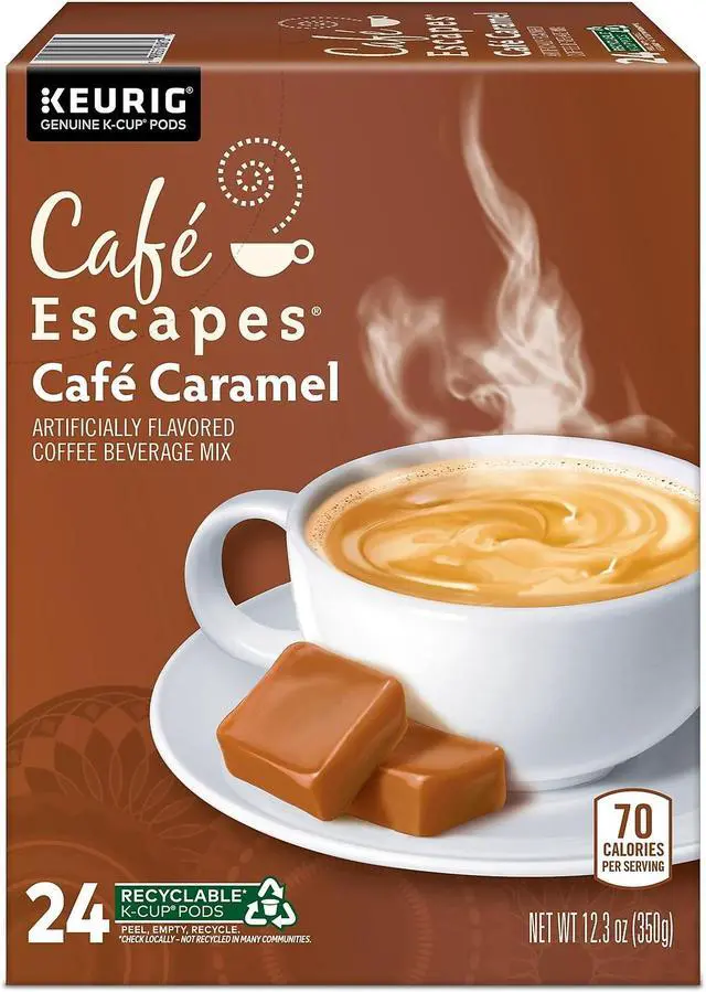 Alt view image 4 of 7 - Cafe Escapes Caramel Coffee Keurig K-Cup Pods Light Roast 24/Box (GMT6813)