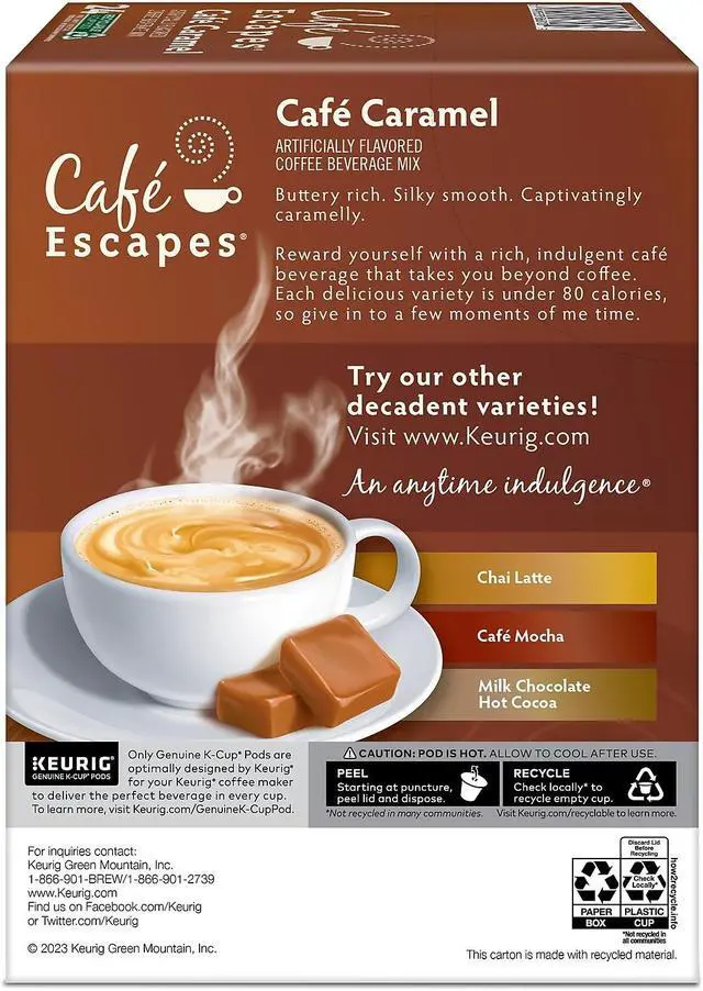 Alt view image 6 of 7 - Cafe Escapes Caramel Coffee Keurig K-Cup Pods Light Roast 24/Box (GMT6813)